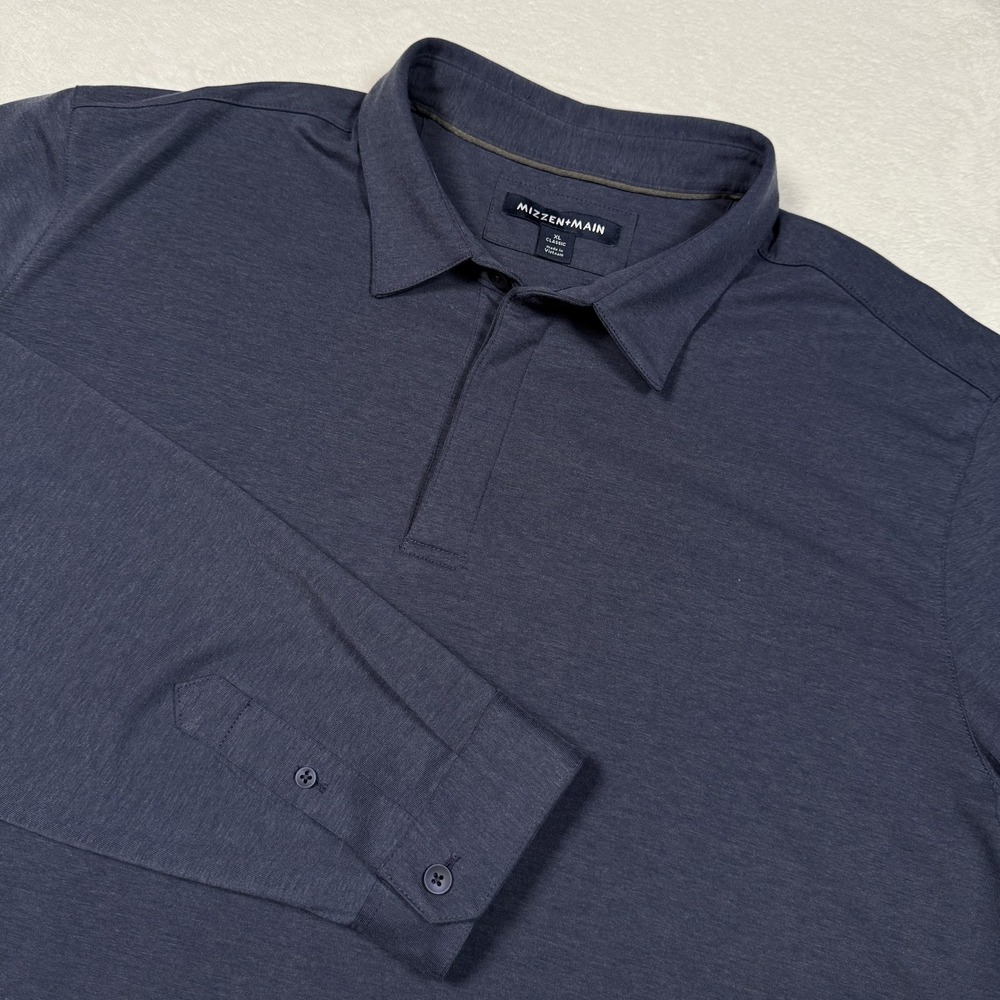 Mizzen+Main Shirt Mens XL Blue Long Sleeve Polo Classic Style Golf 1KS-0427-C
